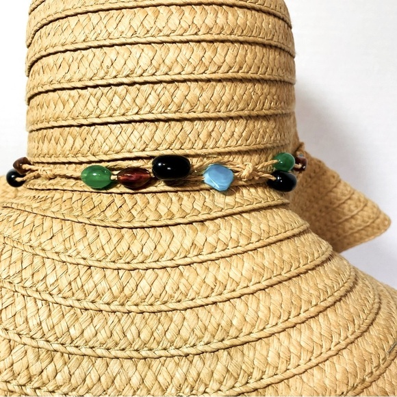 Women's Stylish Tan Sun Hat with Beaded Accents - Picture 2 of 3